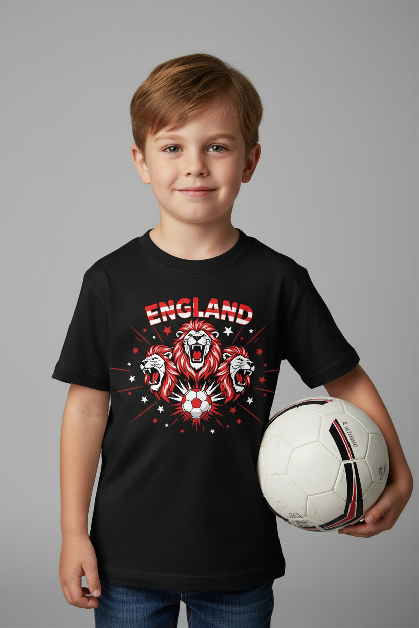 Kids England Football Fan T-Shirt - Black On Model