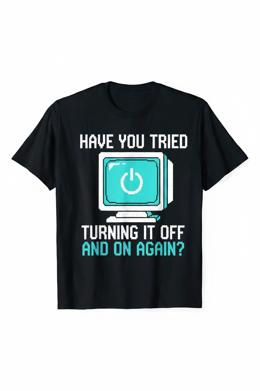 IT Support T-Shirt black flat lay - Have You Tried Turning It Off And On Again?