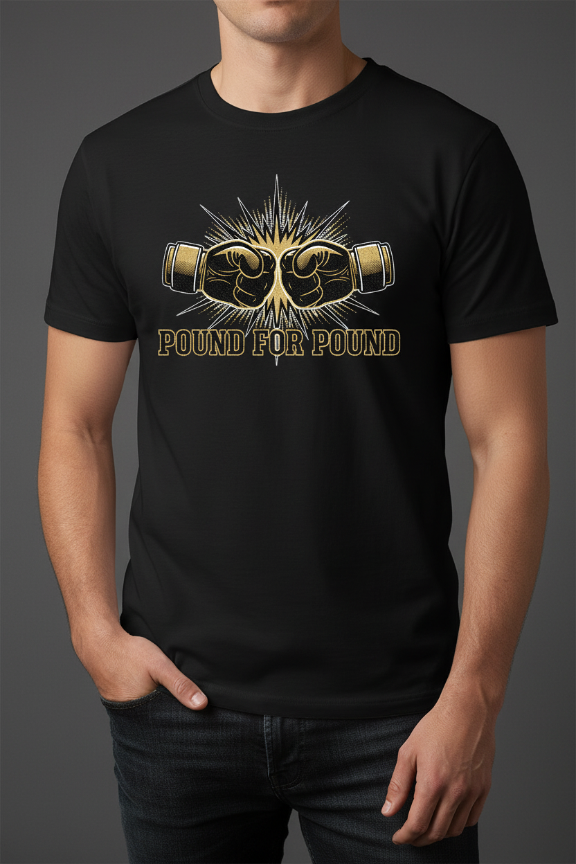 Pound for Pound boxing t-shirt in black worn by model