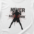 Never Back Down boxing t-shirt print close up detail