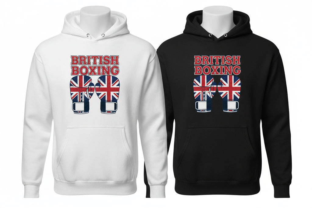 British Boxing hoodie shown in both black and white colourways