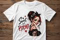 Sweet But Psycho gothic women's t-shirt flat lay on wood