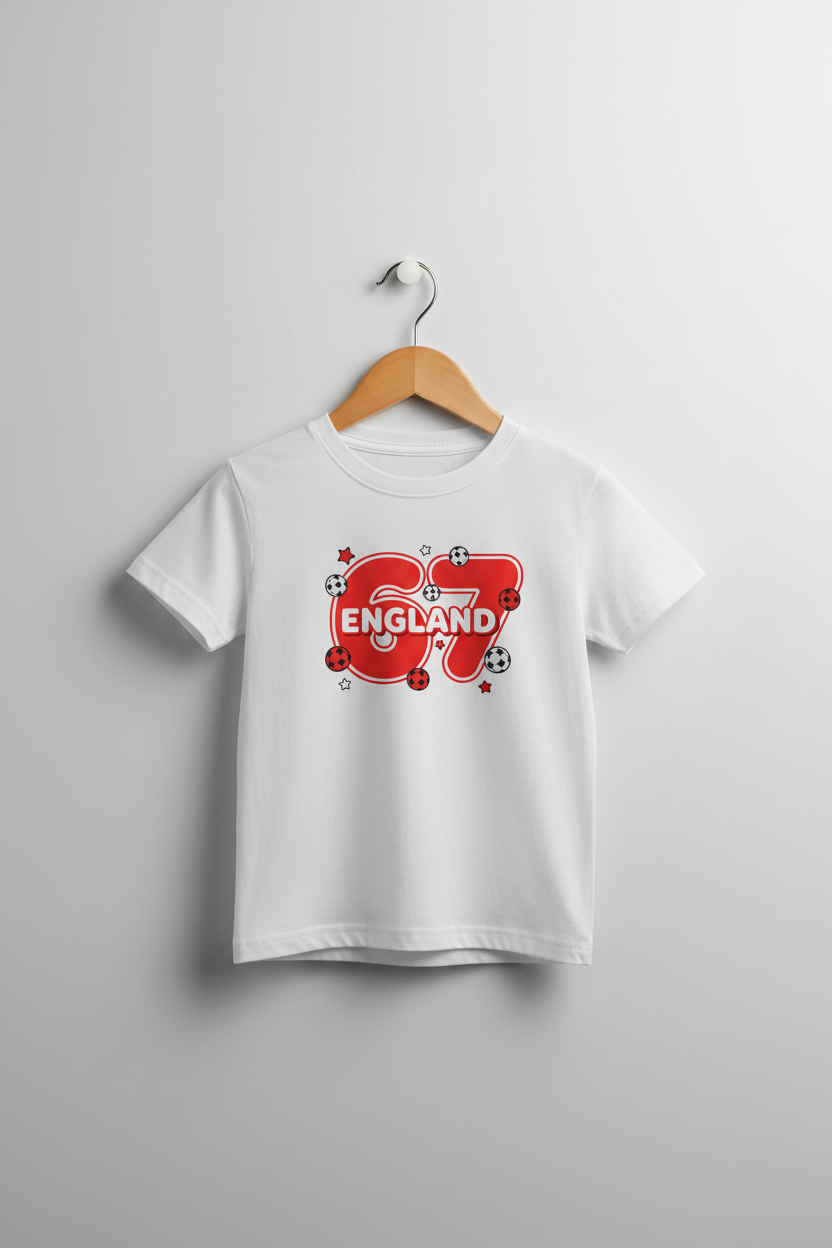 England 67 Kids T-Shirt - White on Hanger