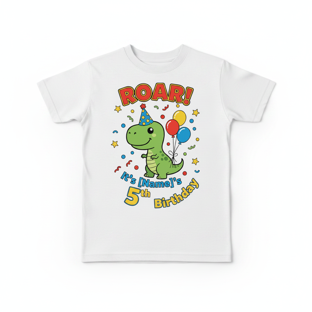 Personalised Dinosaur Birthday T-Shirt - White Flat Lay