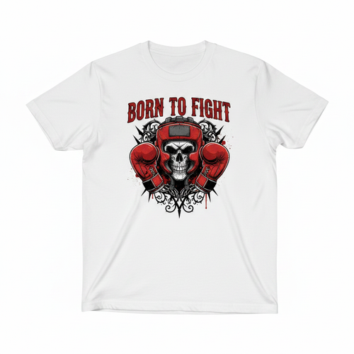 Born to Fight boxing t-shirt in white, flat lay product photo