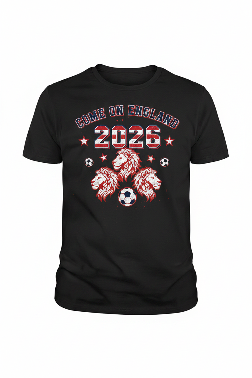 Come On England 2026 Fan Tee - Black ghost mannequin