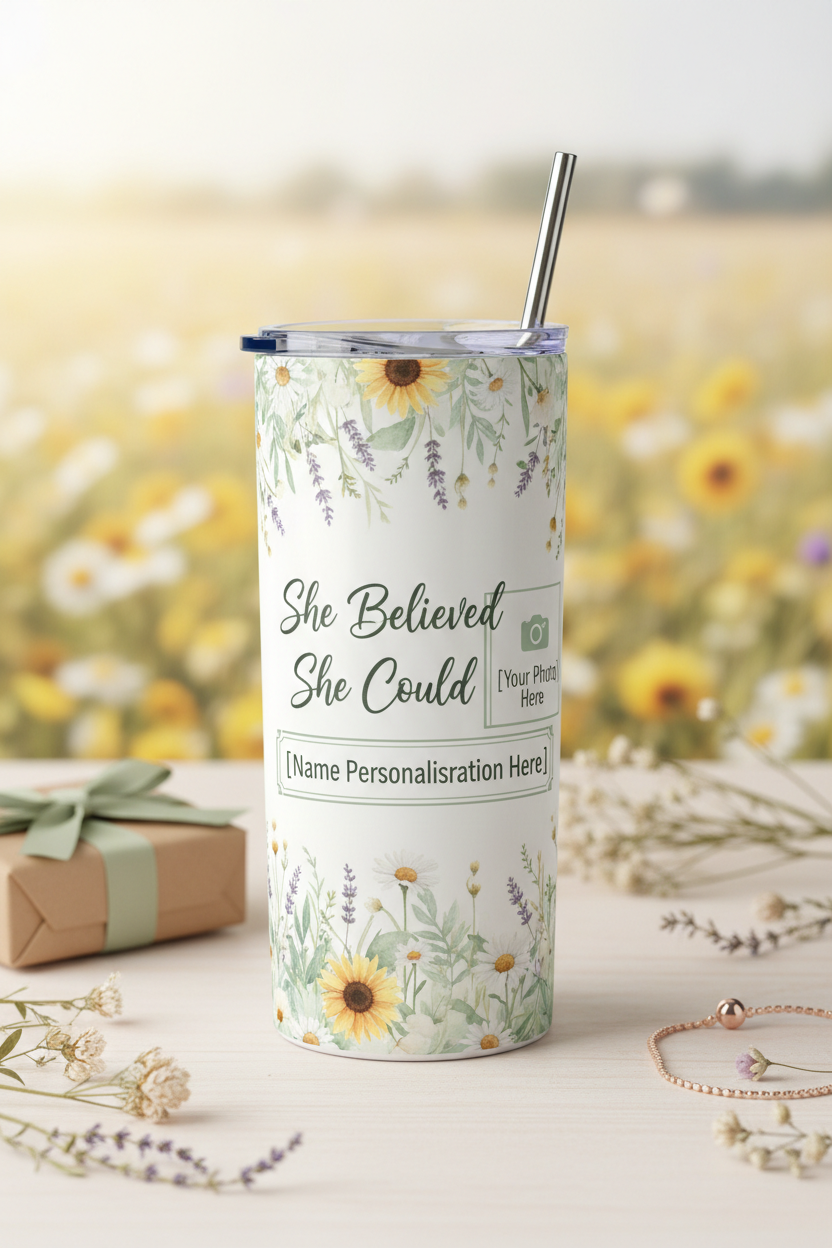 She Believed She Could tumbler mockup