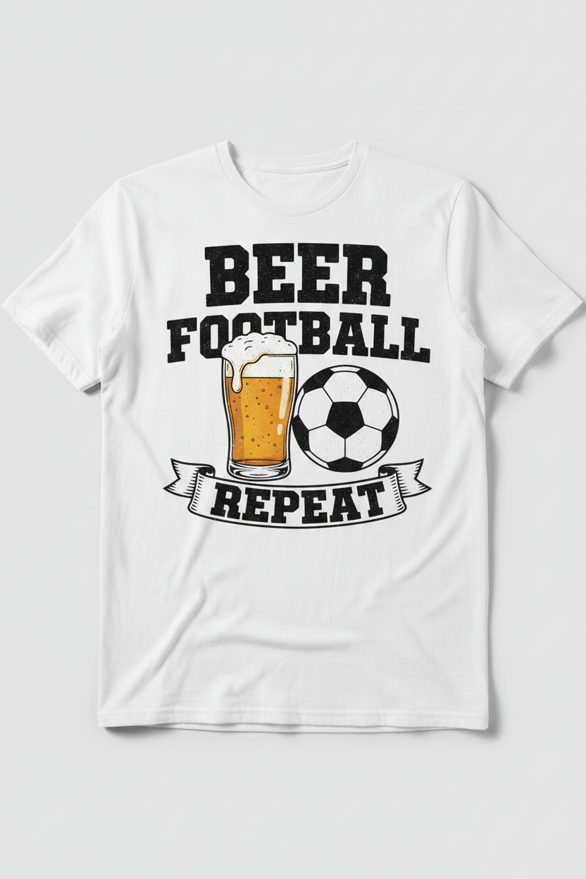 Beer Football Repeat T-Shirt - White
