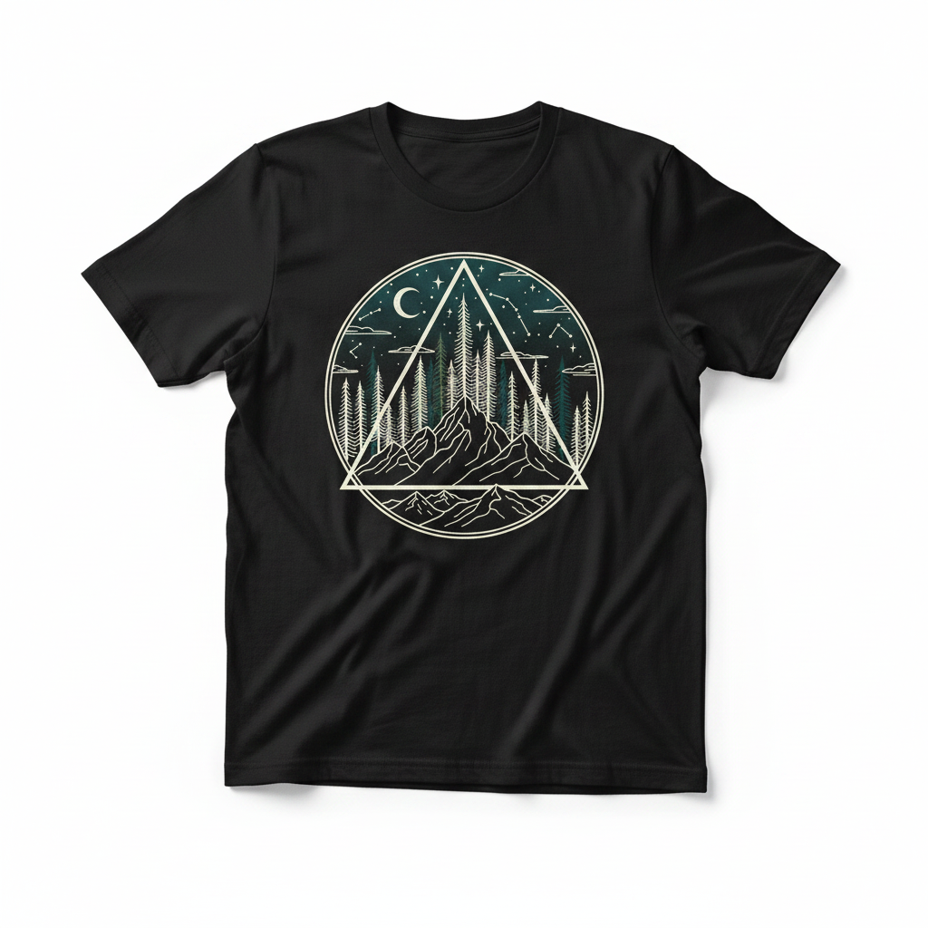 Mountain Adventure Tee - Black Flat Lay