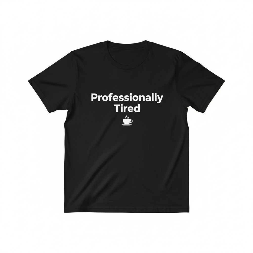 Professionally Tired funny slogan t-shirt flat lay black