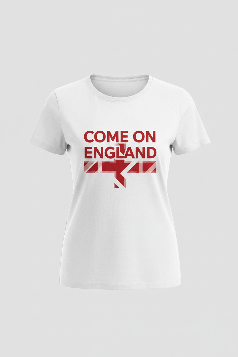 Women's Come On England minimalist white t-shirt ghost mannequin