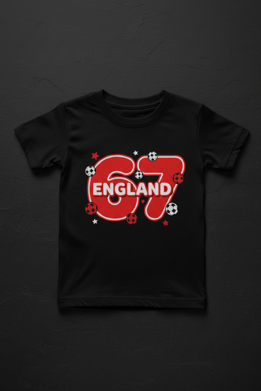 England 67 Kids T-Shirt - Black Flat Lay