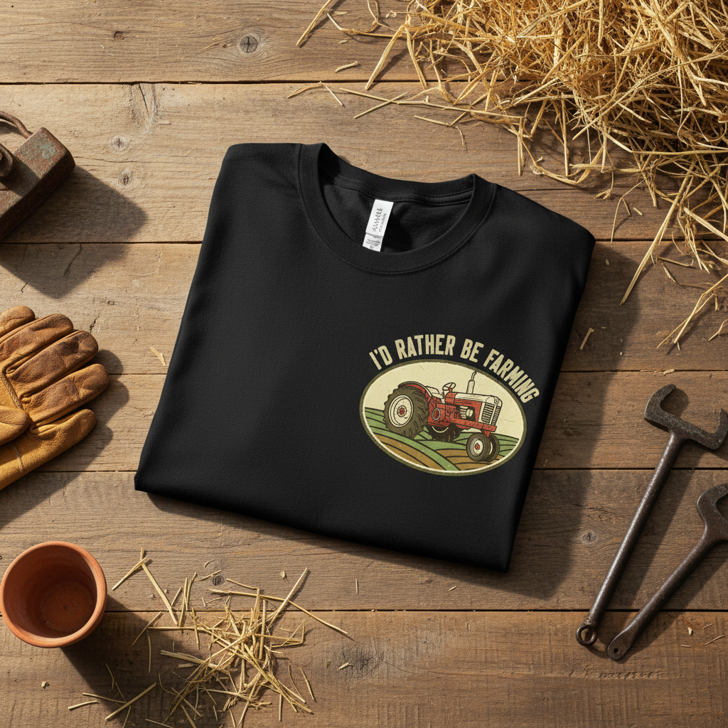 I'd Rather Be Farming T-Shirt - Lifestyle farm shot