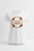 Women's Come On England rose wreath white t-shirt ghost mannequin