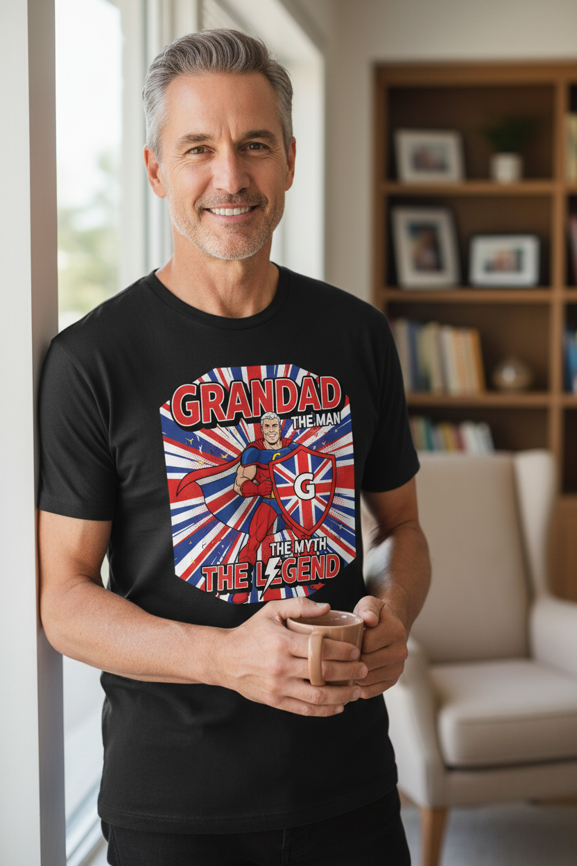 Grandad superhero black t-shirt lifestyle wear