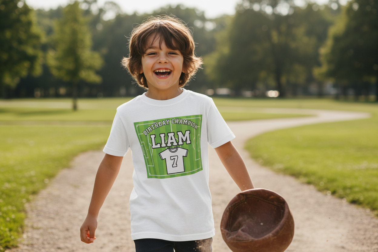 Personalised Football Birthday Champion T-Shirt - Lifestyle