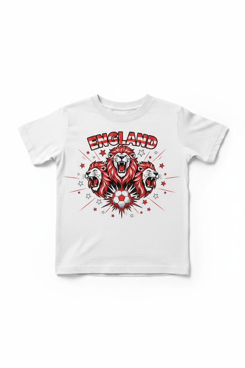 Kids England Football Fan T-Shirt - White Flat Lay