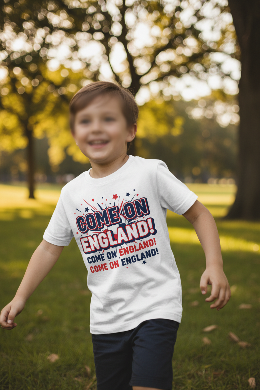 Come On England children's white t-shirt lifestyle shot