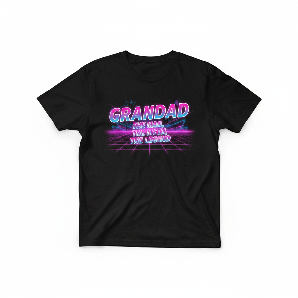 Grandad The Man The Myth The Legend black t-shirt flat lay
