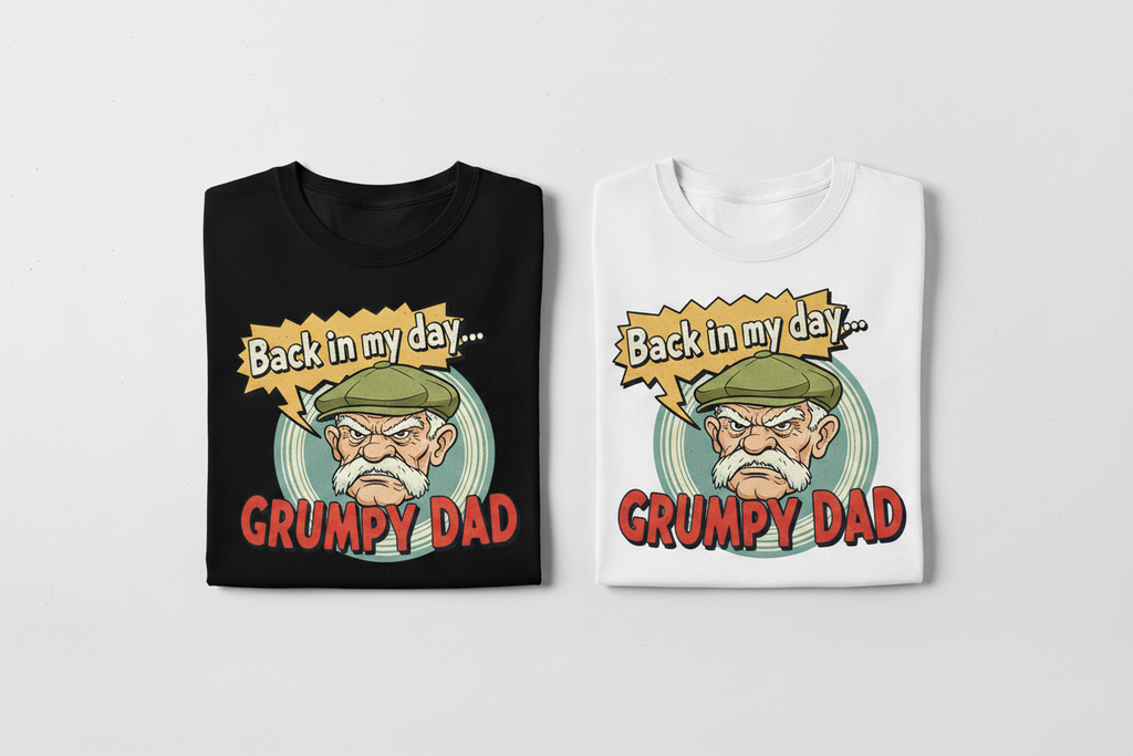 Grumpy Dad Back In My Day black and white t-shirts side by side