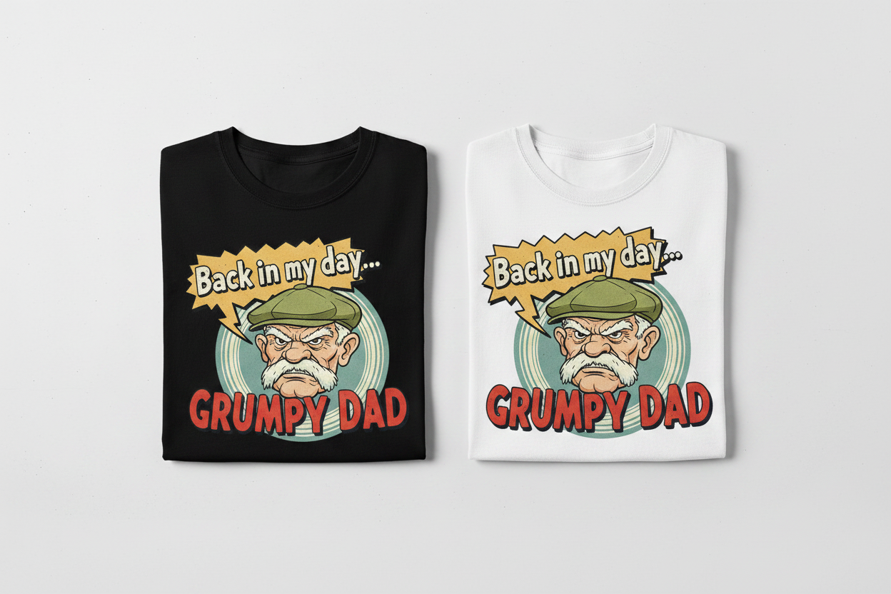 Grumpy Dad Back In My Day black and white t-shirts side by side