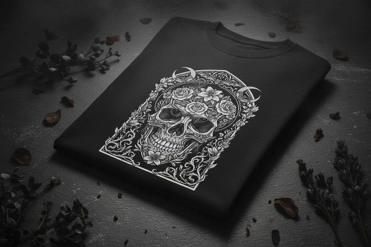 Floral Skull Tee - Folded Flat Lay