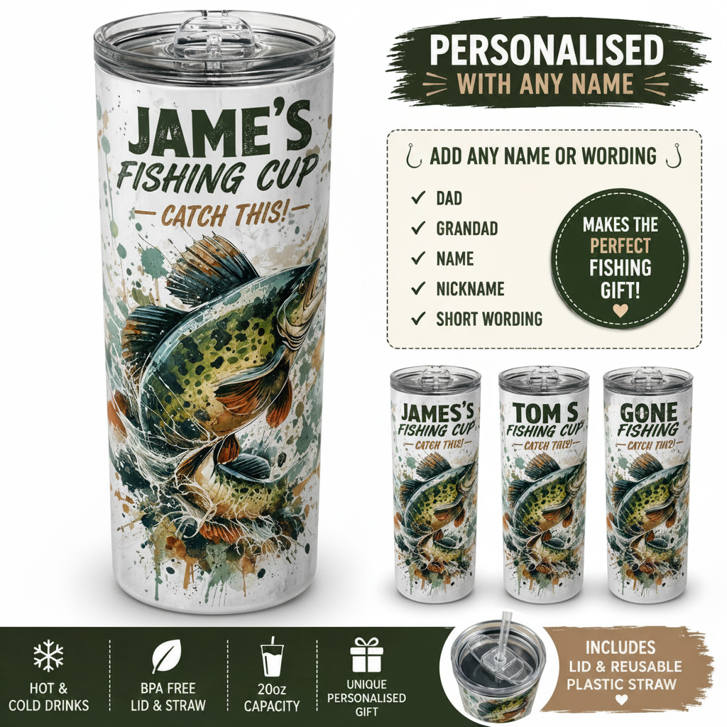 Personalised Fishing Tumbler – Name Gift for Dad or Grandad | 20oz