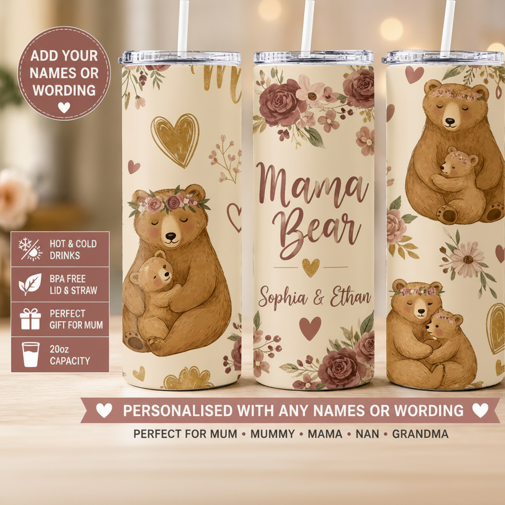 Personalised Mama Bear Tumbler – Add Names or Wording | 20oz