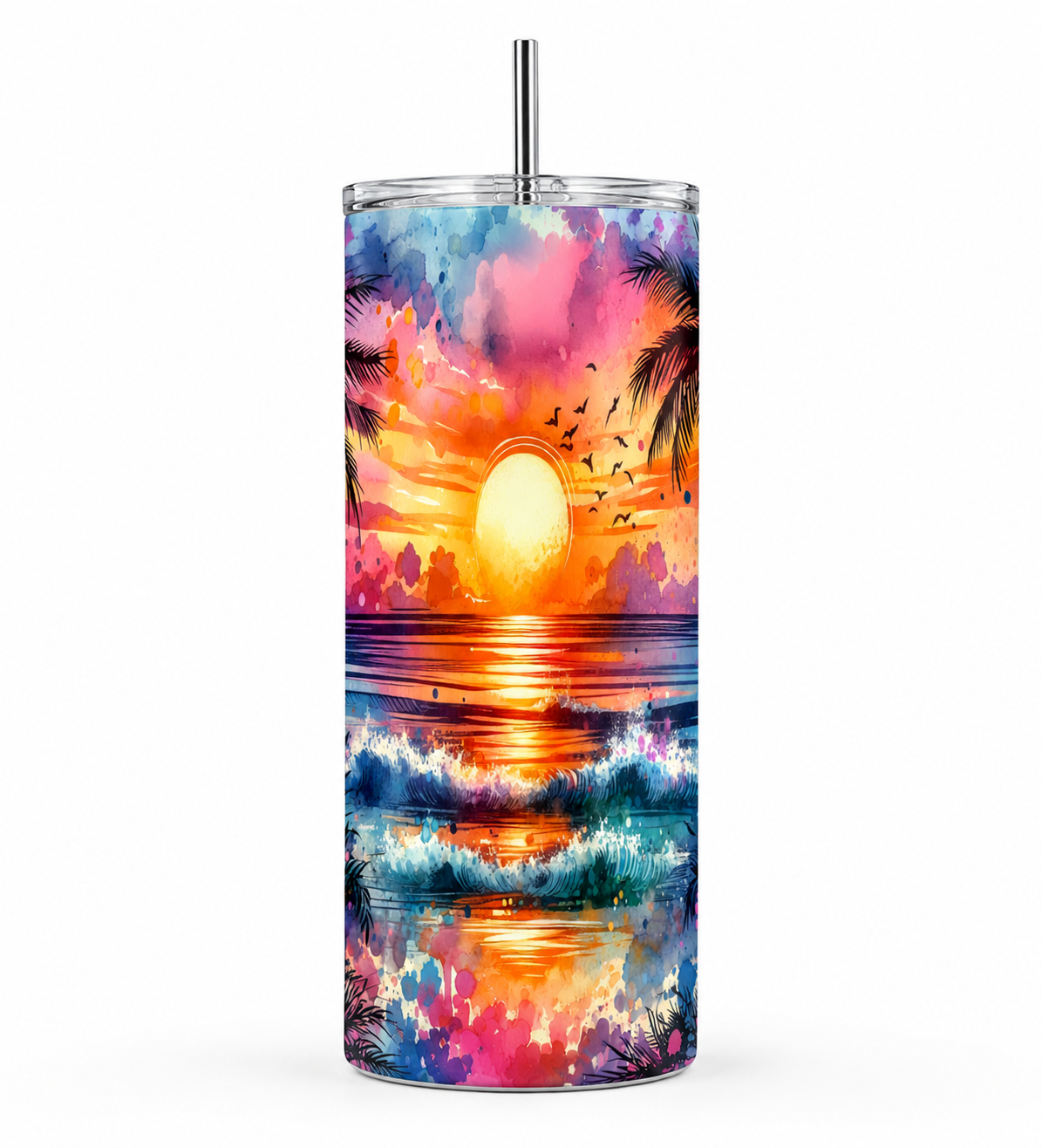 Tropical Sunset Ocean 20oz Skinny Tumbler with Straw