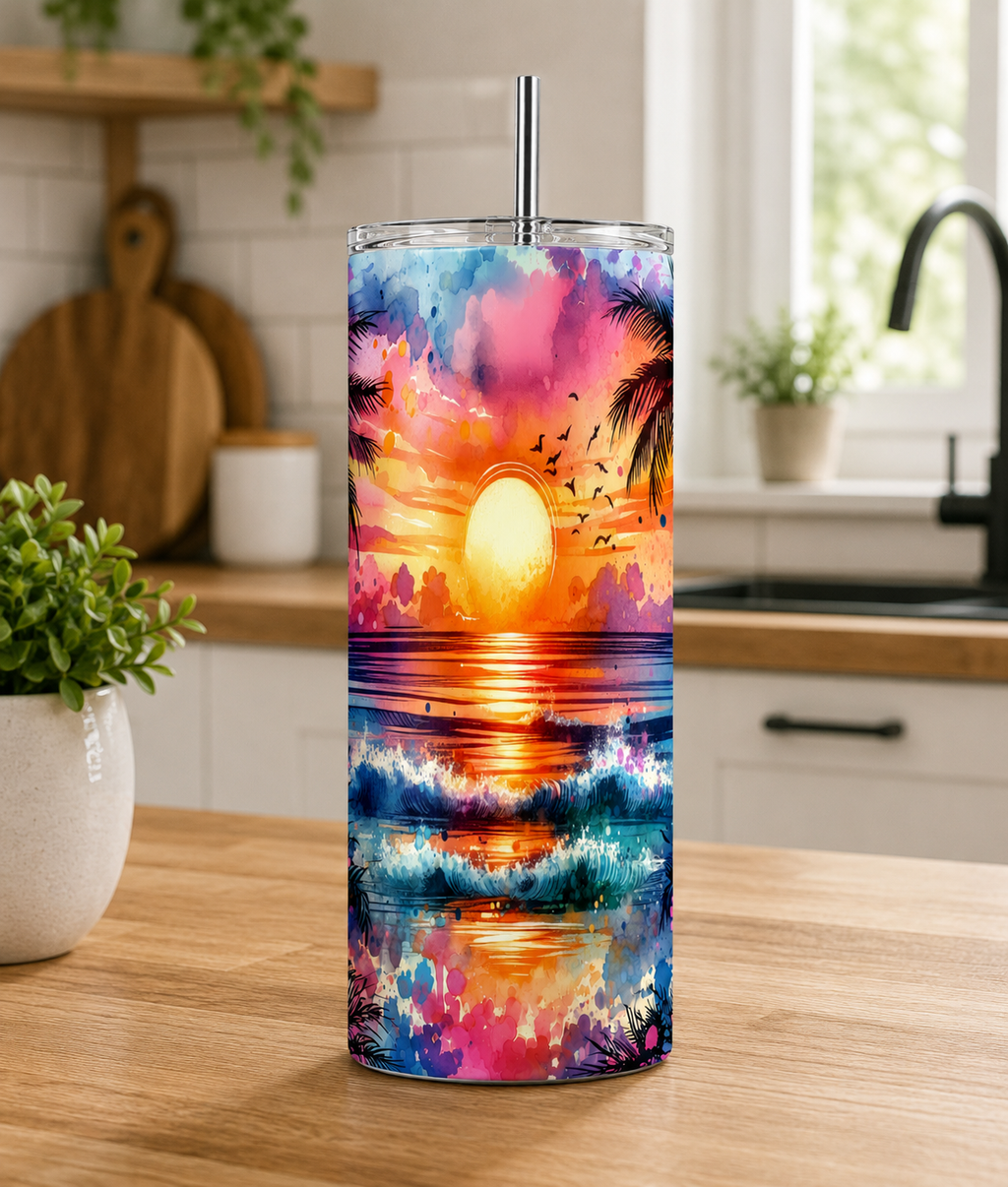Tropical Sunset Ocean 20oz Skinny Tumbler with Straw