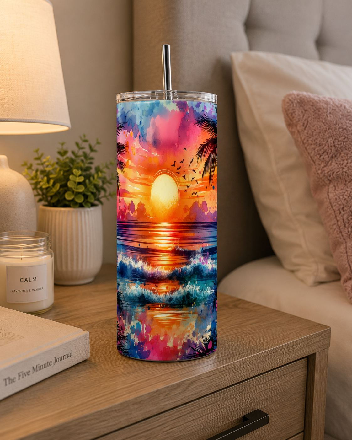 Tropical Sunset Ocean 20oz Skinny Tumbler with Straw