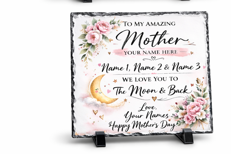 Personalised Mother slate square moon and back gift with names