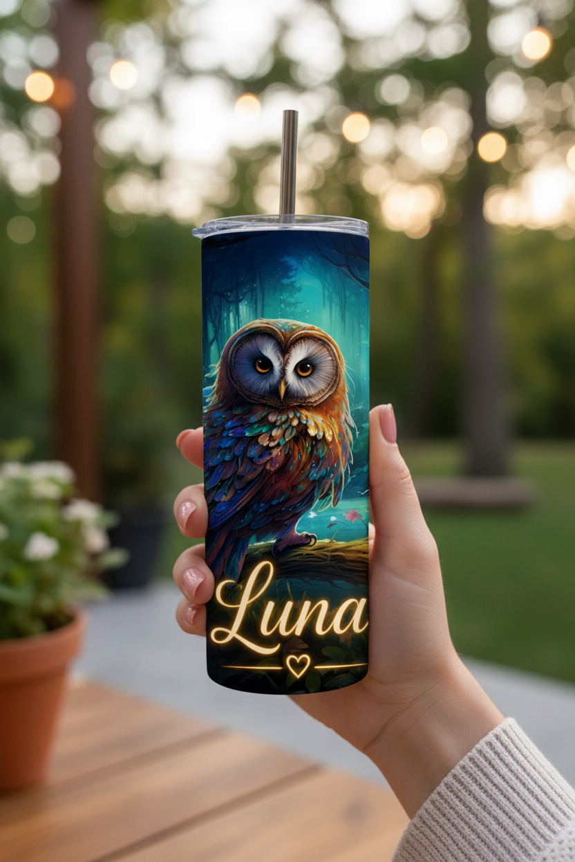 Personalised Enchanted Owl Tumbler – Add Your Name | 20oz
