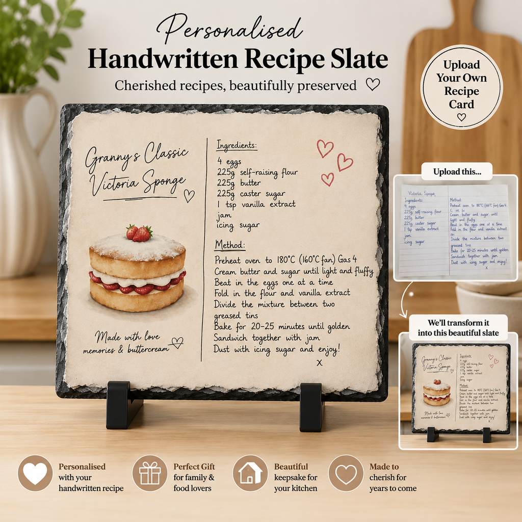 Personalised Handwritten Recipe Slate - square mockup showing recipe card transformation
