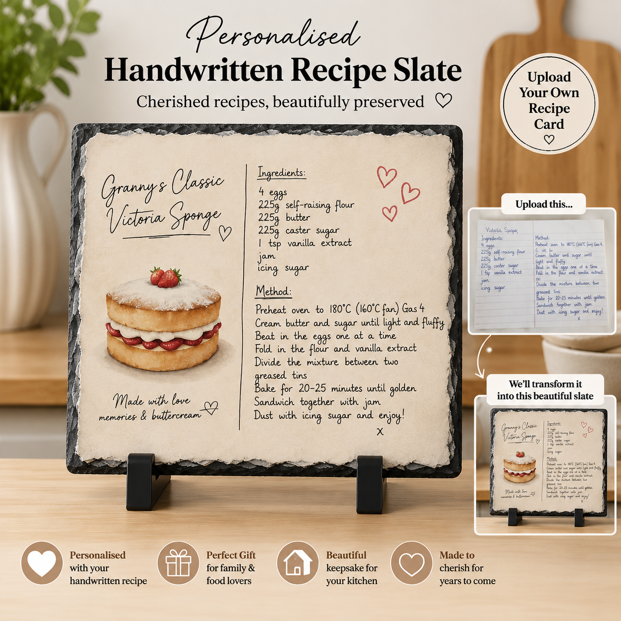 Personalised Handwritten Recipe Slate - square mockup showing recipe card transformation