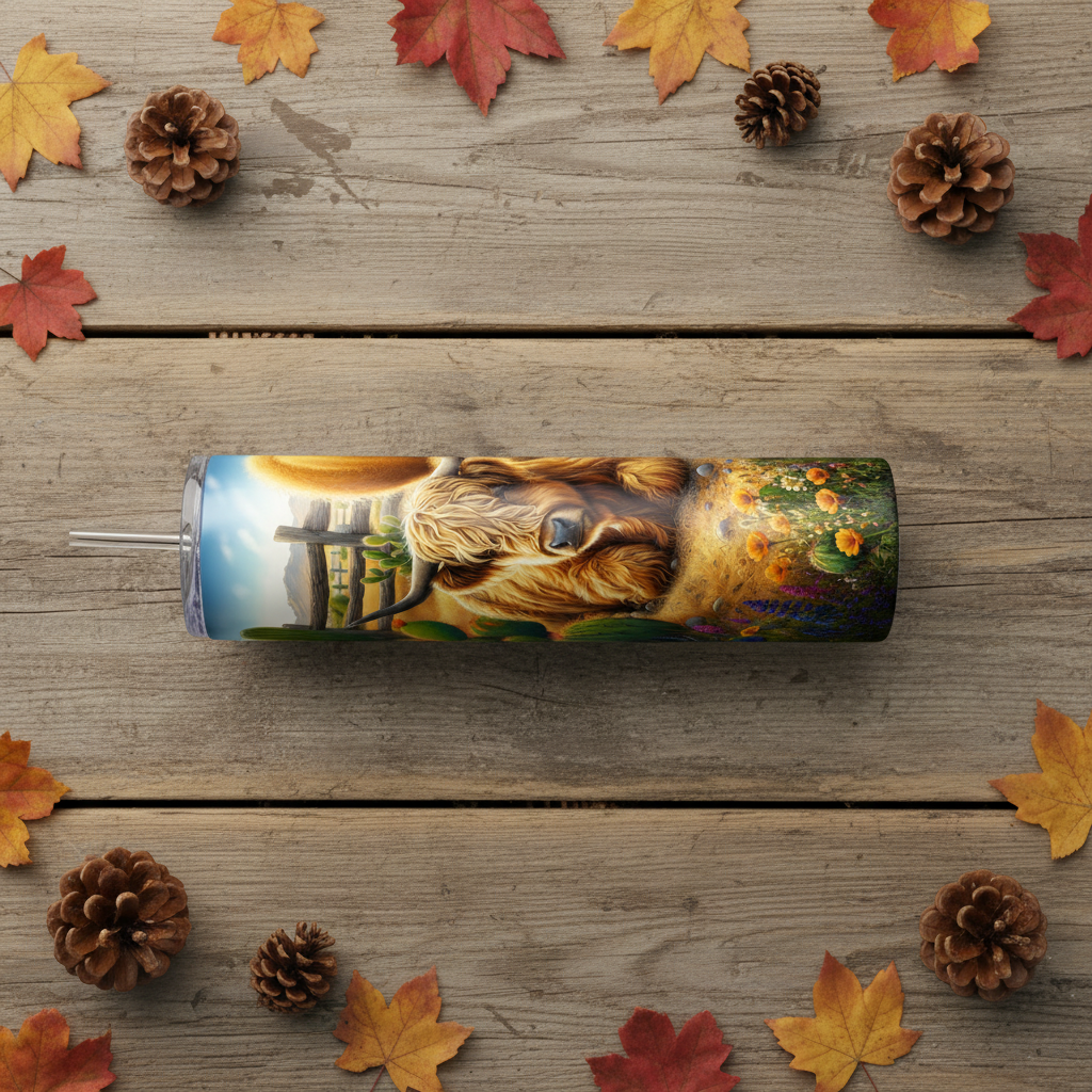Highland Cow Cactus 20oz Skinny Tumbler with Straw
