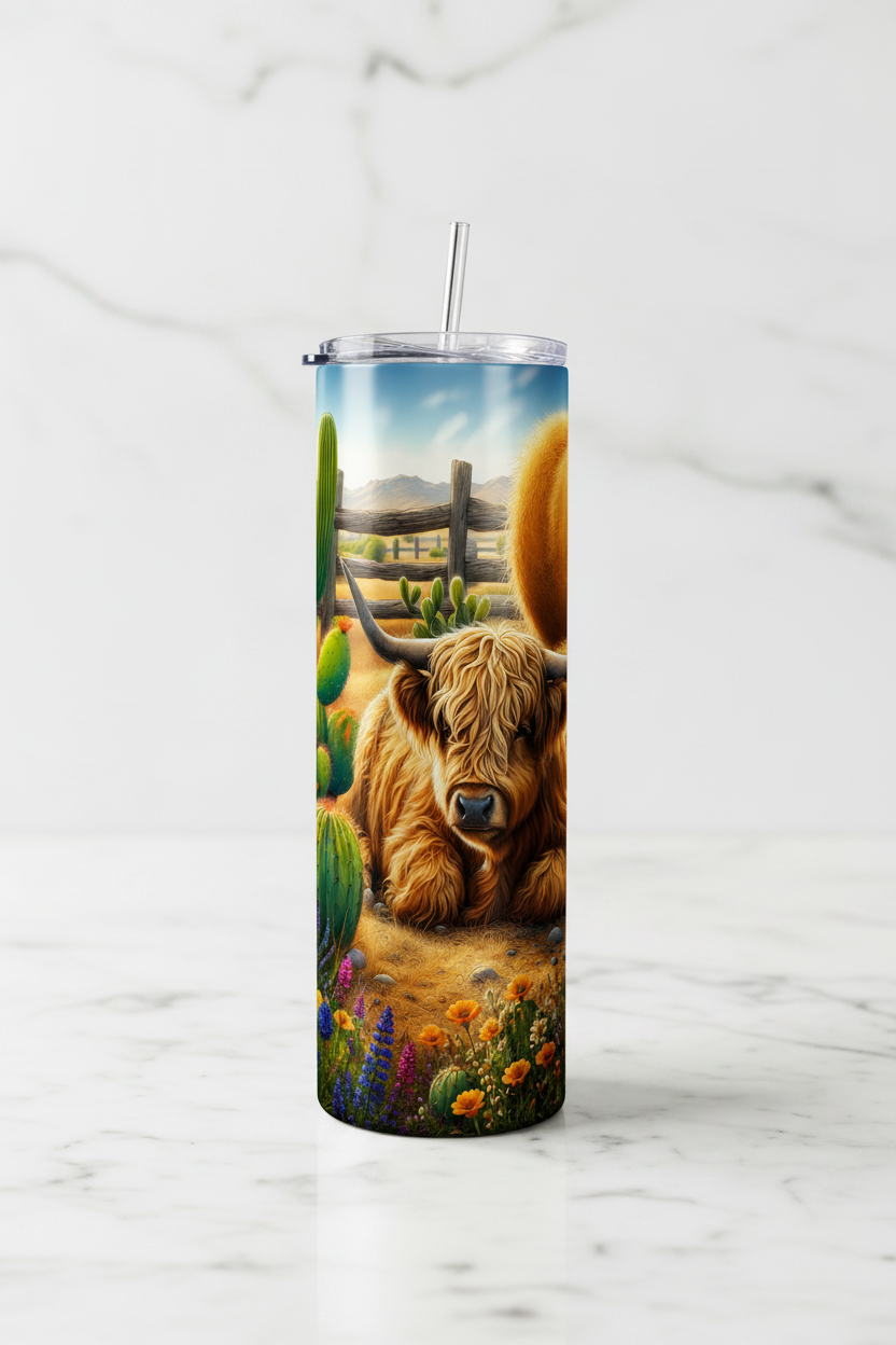Highland Cow Cactus 20oz Skinny Tumbler with Straw
