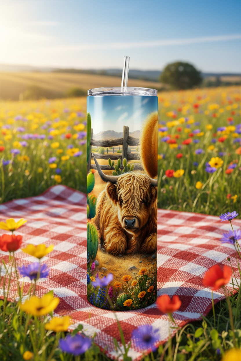Highland Cow Cactus 20oz Skinny Tumbler with Straw