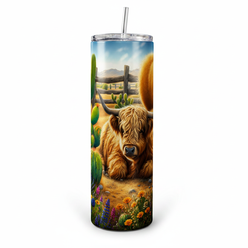 Highland Cow Cactus 20oz Skinny Tumbler with Straw